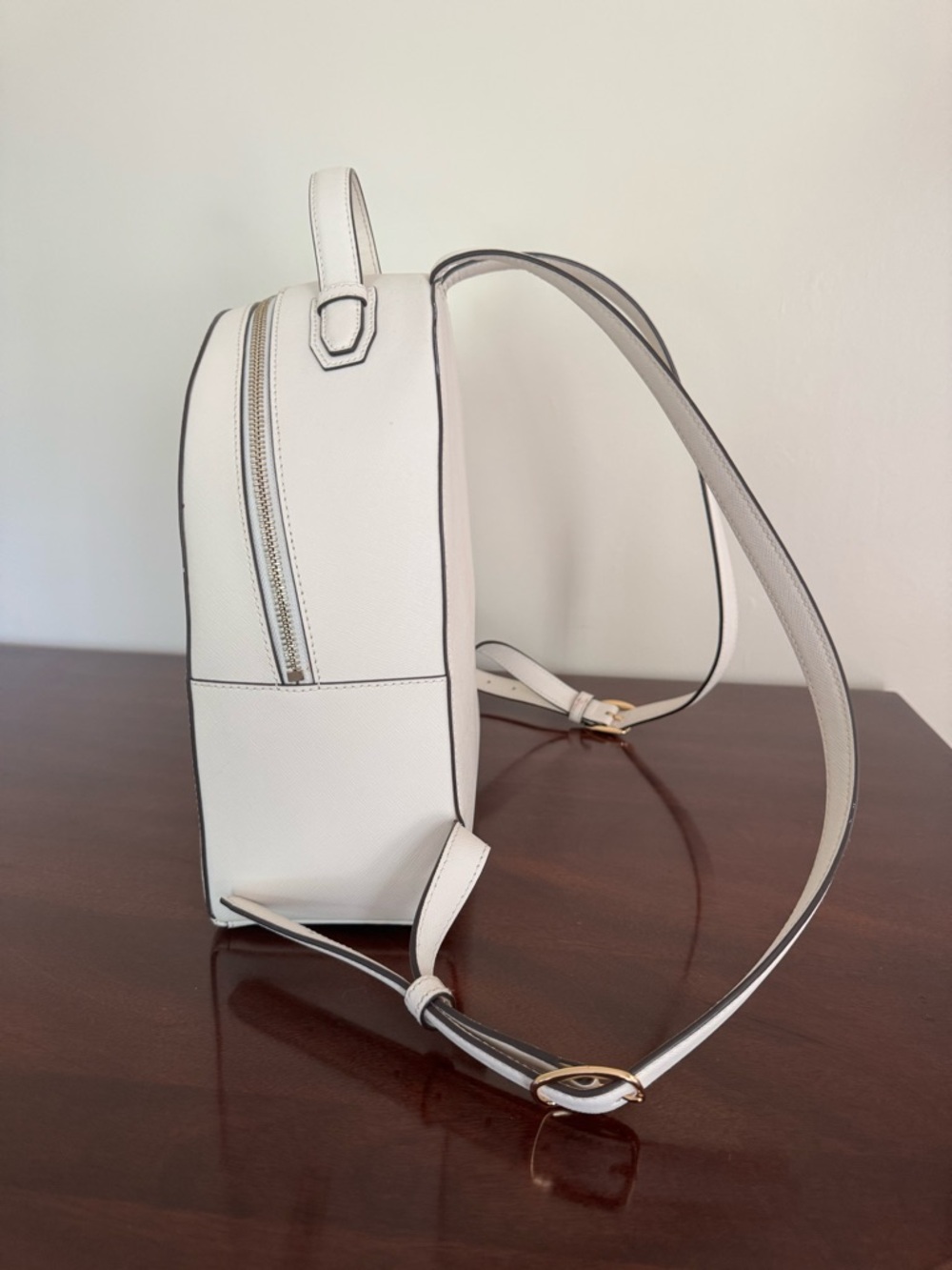 Tory Burch Off White Leather Emerson Backpack with Gold Hardware - Picture 4 of 12